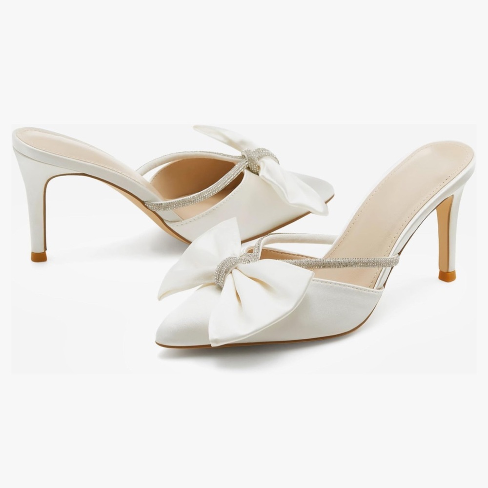Coutgo Womens Satin Bow Heels Mules